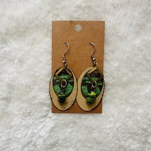 Bohemian Green and Tan Oval Earrings